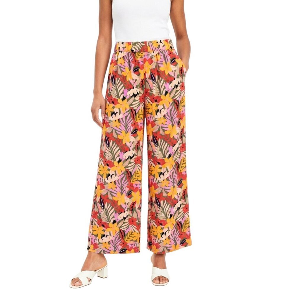 NWOT Loft Pull On Wide Leg Pants Tropical Floral Bloom Size Small